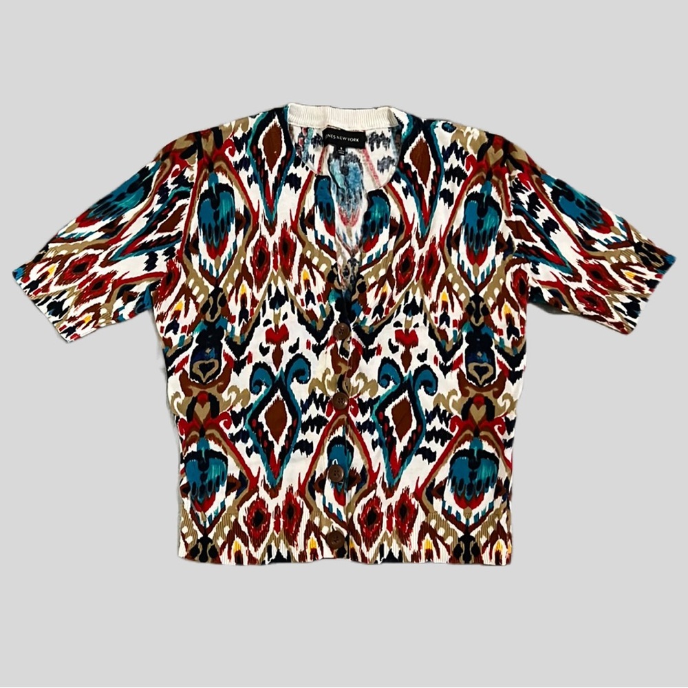 Jones New York Sport 90’s Retro Print 3/4 sleeve cardigan Business Casual